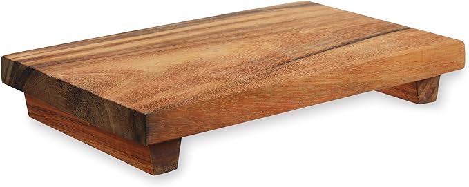 Twine Footed Wood Serving Board Decorative Tray Decor, Kitchen Table Decor or Kitchen Counter Decor, Acacia Wood Riser 13in by 8in Set of 1