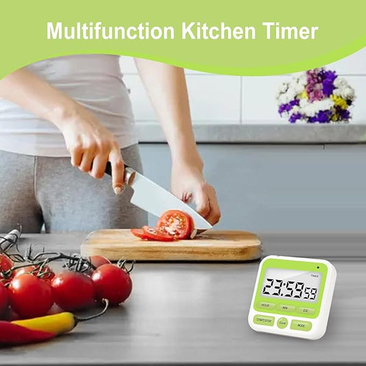 Multifunctional Kitchen Timer with Silent/Alert Mode, 24-Hour Clock, Memory Recall, Fast-Forward, and Magnetic Back for Cooking, Baking, Teaching(Green)