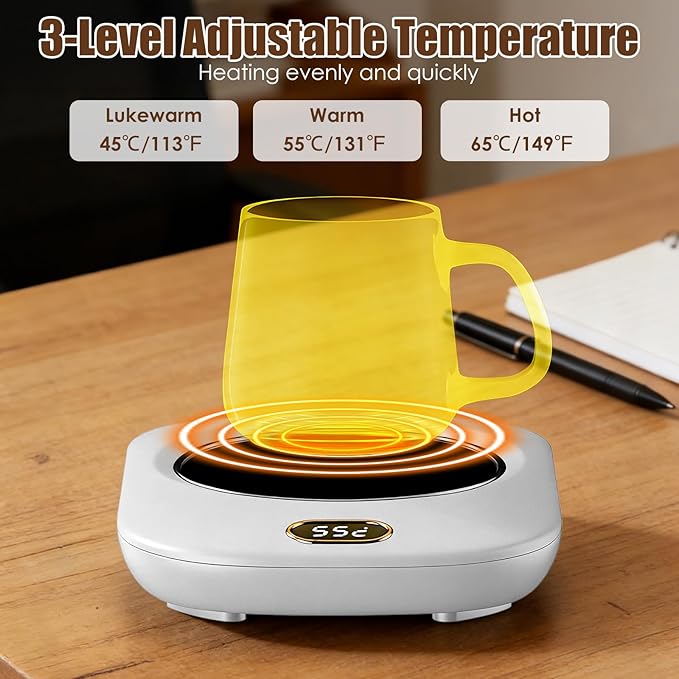 USB Coffee Mug Warmer Electric Cup Warmer for Desk Wired Milk Beverage Cup Heater Heating Plat with 3 Temperature Setting for Office Home (White)