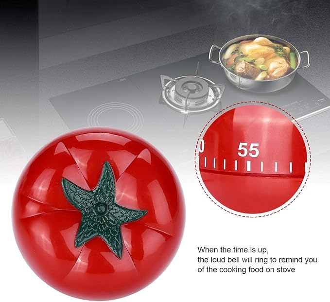Tomato Shaped Mechanical 60 Minutes Countdown Timer Kitchen Cooking & Baking Helper Count Up Down Magnetic Timer Clock with Alarm Fast Setting(7.2x5.5cm)
