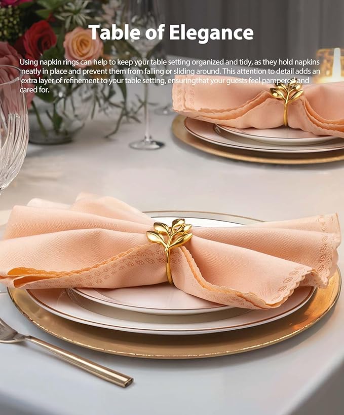 Leaf Napkin Ring Holder Set of 12 Gold Color Dining Table Décor for Wedding Party Dinner Banquet (Gold 12pcs)