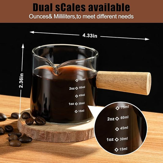 Espresso Cups Set of 2, 3OZ Espresso Shot Cups, V-Shaped Mouth Espresso Shot Glass, with Handle and Scale, Coffee Bar Accessories, Perfect for Making Coffee, Drinks, Etc.