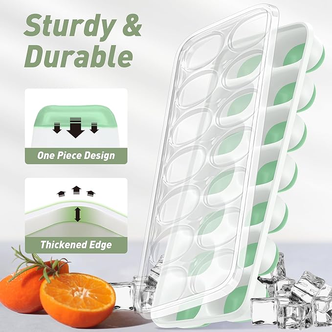 Ice Cube Tray with Lid, 2 Packs 28 Cubes Durable Stackable Ice Cube Trays for Freezer with Removable Lids, Easy-Release Plastic & Silicone Ice Tray for Cocktail, Coffee
