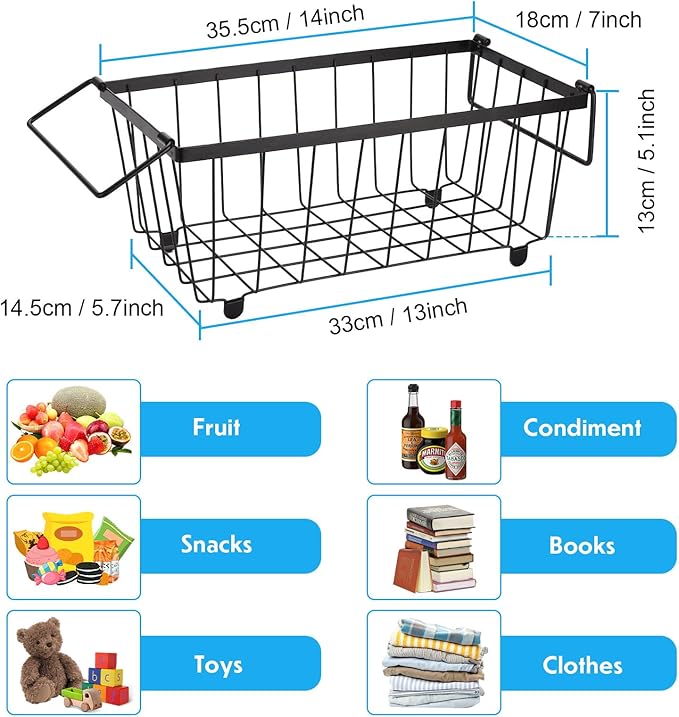 Freezer Organizer Bins 4 Pack Stackable Chest Freezer Organizer for 5 and 7 Cu.FT Deep Freezer Metal Wire Storage Basket with Side Handles Pantry Organization Bins, Get Food Easily
