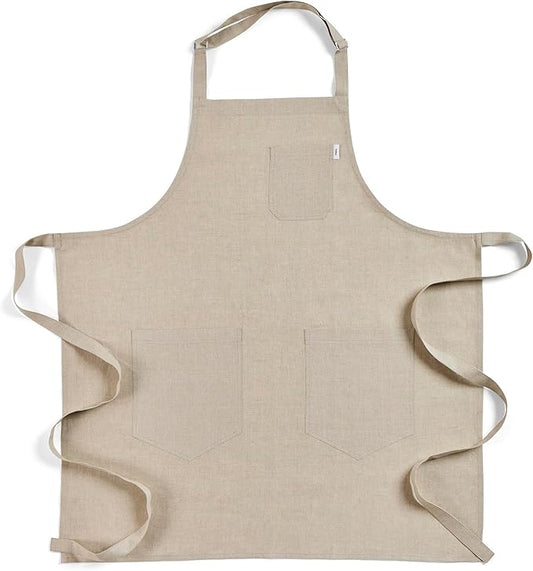 Solino Home Linen Bib Apron for Men & Women - 33 x 30 Inch Kitchen Apron with Front Pockets - Handcrafted from European Flax