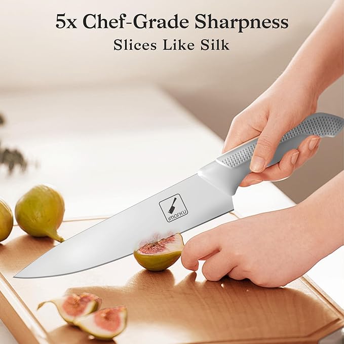 imarku Kitchen Knife Set, Japanese Knives Set for Kitchen, Stainless Steel Knife Set with Block, Kitchen Gadgets, White, Anti-Slip Handle, Dishwasher Safe, Christmas Gift for Women Men