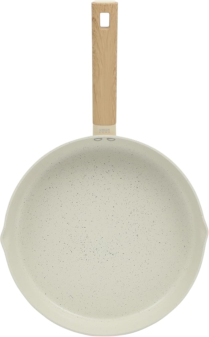 Gibson Home Marbleton 11 Inch Large Aluminum Fry Pan Cookware Non-Toxic Premium Ceramic Non Stick Frying Pan, Kitchen Egg Pan, Omelet Pan, Always Pan, Pots and Pans, Taupe, Induction Safe