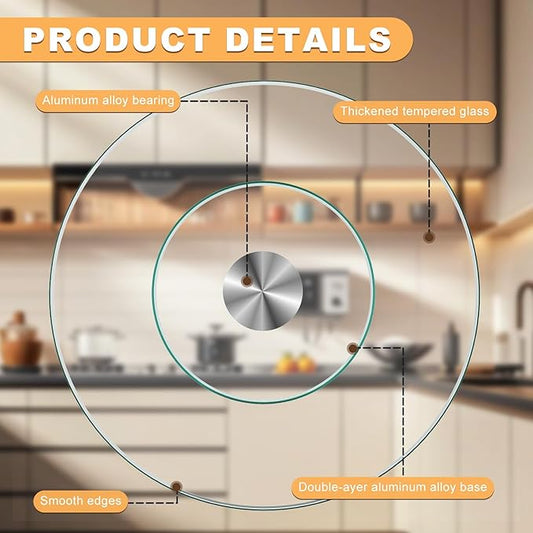 35" Tempered Glass Lazy Susan Turntable - Round Rotating Serving Tray for Dining Table, Kitchen, Party - Heat-Resistant, Silent Spinner, Modern Design