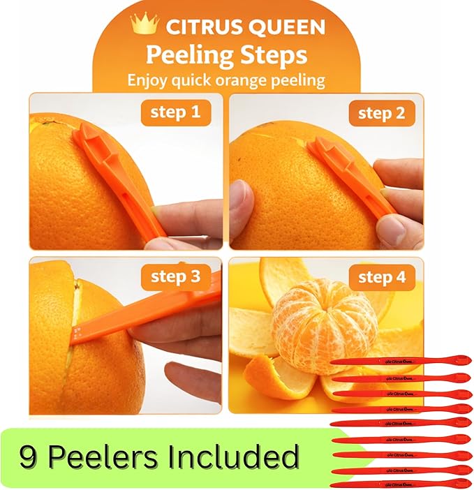 Orange Peeler Tool Set - 9 Pack Citrus Peeler for Easy Fruit Peeling