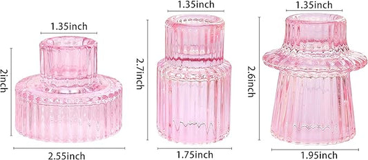 Vixdonos Pink Candlestick Holders Set of 3 Glass Candle Holders for Taper Candles,Pillar Candles and Tealight Candles