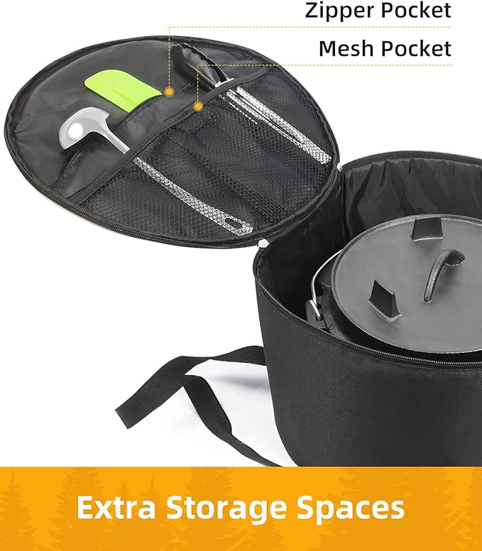 Morjor Dutch Oven Bag for 12 & 10 Inch Dutch Oven, Carry Bag with Extra Inner Crossed Straps & 2 Pockets