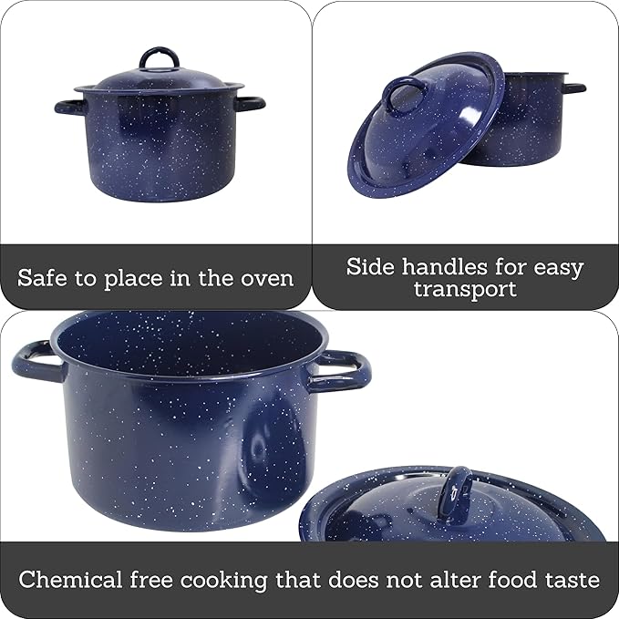 IMUSA USA C20666-1062810W Speckled Enamel Stock Pot with Lid, 4 Quart, Blue