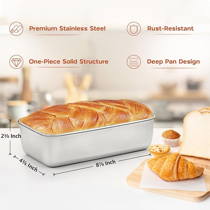 Onader Bread Loaf Pans Set of 8, 9 x 5 Inch Stainless Steel Deep Meatloaf Pan for Baking