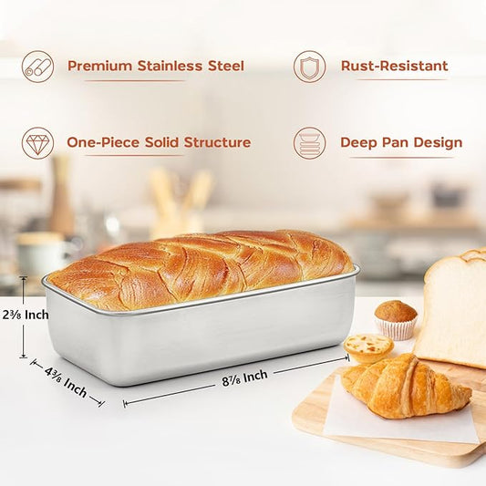 Onader 9 x 5 Loaf Pans, Stainless Steel Deep Meatloaf Pan for Baking Bread Set of 3