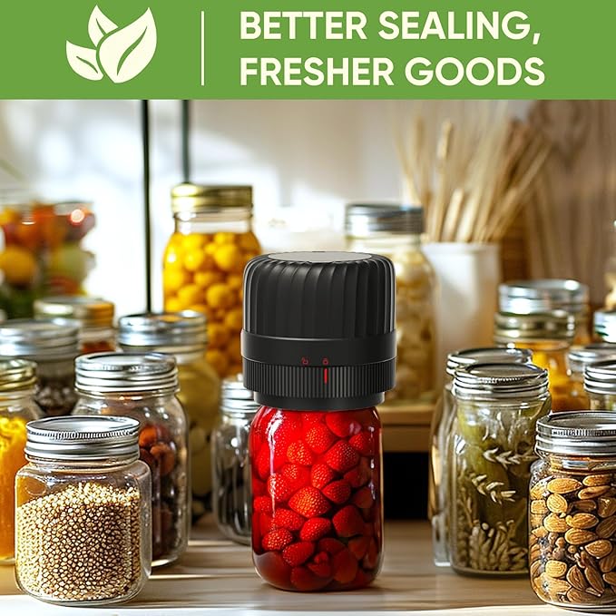 Electric Mason jar Vacuum Sealer Kit for Wide-Mouth & Regular-Mouth Mason Jars, Canning Vacuum Sealer Mason Jar for Food Storage, Includes Lids, Opener, Charger