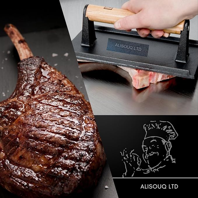 ALISOUQ 2Pcs Burger Smasher, Burger Smasher for Griddle, Heavy Duty Burger Press for Professional-Quality Patties, Hamburger Press with Wood Handle grilling Panini, Steaks, Bacon (Round & Rectangle)