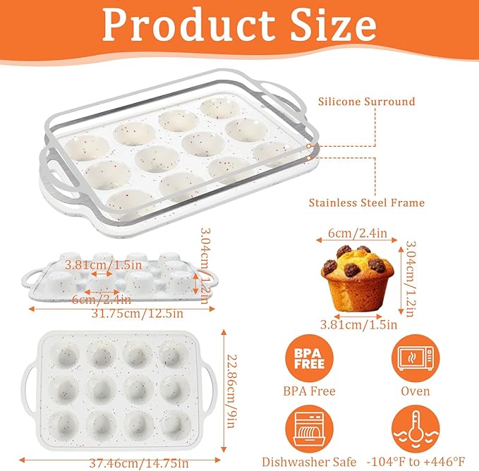 simarro Silicone Muffin Pans For Baking, 2Pack Metal Reinforced Frame Mini Cupcake Pan 12-Cup Non-Stick Mini Muffin Pan For Homemade Muffins Cupcakes And Bread Cupcake Baking Pan Molds (2)