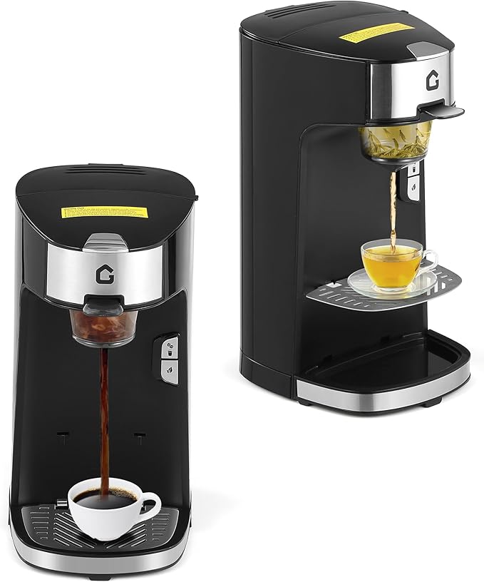 CABIHOME Single Serve Coffee Maker, One-Button Fast Brew for Coffee Capsules, Ground Coffee & Tea Pods, with Auto Shut-Off & Adjustable Cup Tray, for Home, Office, RV, Camping