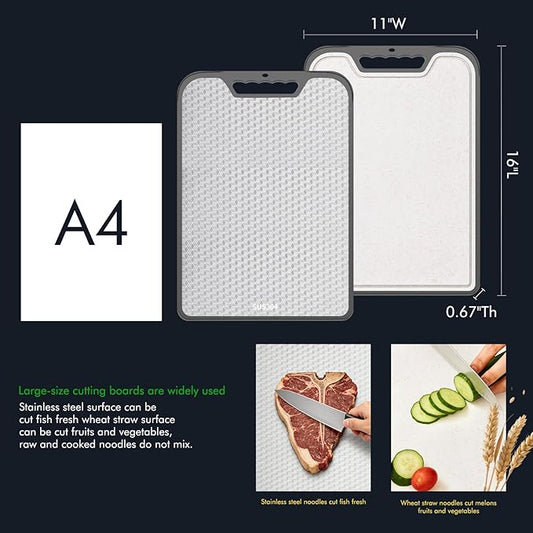 stainless steel Cutting Board for Kitchen, Cutting Board Double Sided Food Grade, Anti slip, scratch resistant, Easy to Clean Large Size 16”×11”