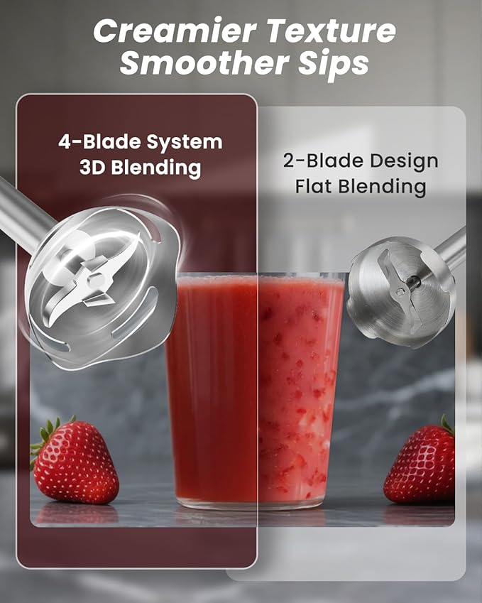 Immersion Blender Handheld 1000W, 3-in-1 Stick Hand Blenders for Kitchen with Upgraded 20 Speed Turbo, Includes Milk Frother & Electric Whisk Attachments for Soups, Purees & Emulsions