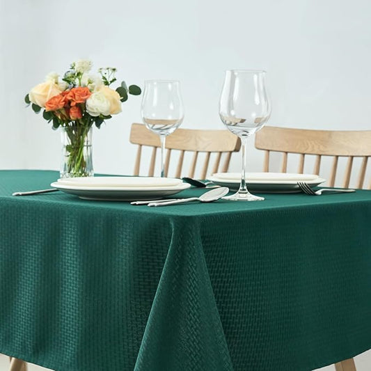 maxmill Square Tablecloth Weaved Texture Stain Resistant Waterproof Wrinkle Resistant Soft Table Cloth, Christmas Dinner Fabric Decoration for Dining Room Holiday Party, 52 x 52 Inch, Hunter Green