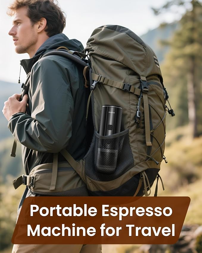 Amjdcoe Portable Espresso Maker, 20 Bar Electric Espresso Machine for Travel, Camping, Rechargeable USB-C Mini Coffee Maker for NS Capsule Pods and Ground Coffee, Matte Black
