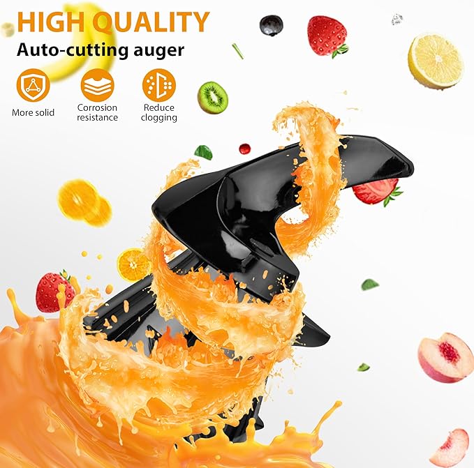 Pukomc Cold Press Juicer, 5.8-inch wide feed chute for whole fruits and vegetables - 1.8L Capacity 300W Cold Press Juicer with slow grinding juicing, includes cleaning brush and juicing cup, grey