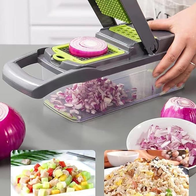 HHTAOR 16-in-1 Adjustable Mandoline Food Slicer, Mandoline Slicer for Kitchen, Veggie Chopper, Vegetable Cutter & Spiralizer for Onion Salad, Home Essential Gadget & Kitchen (Grey)