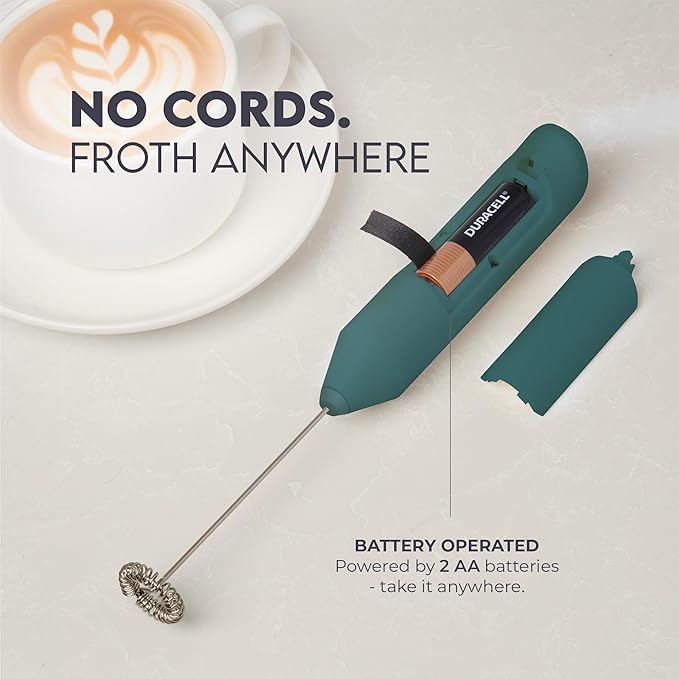 Zulay Kitchen Powerful Milk Frother Handheld with 2 Duracell AA Batteries – Ultra Fast Frother Wand Electric Drink Mixer for Coffee, Lattes, Cappuccinos, Matcha & Hot Chocolate – Portable Foam Maker