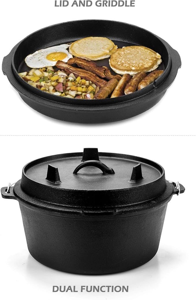 DARTMOOR 9 Quart Pre-Seasoned Cast Iron Dutch Oven with Lid and Lid Lifter Tool Outdoor Deep Camp Pot for Camping Fireplace Cooking BBQ Baking Campfire 9 QT
