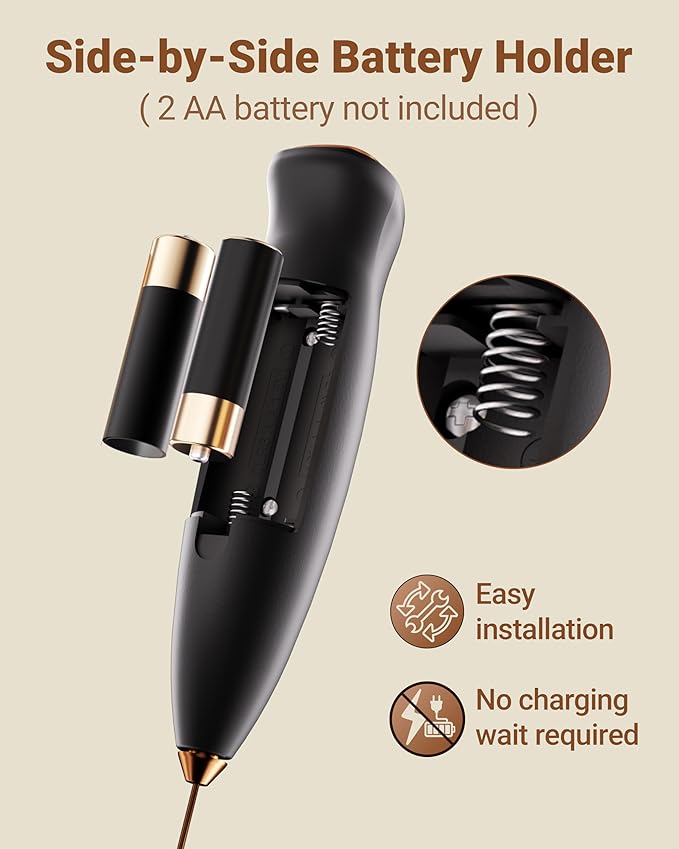 Heylotie Milk Frother With Stand Milk Frother Wand Coffee Frother Handheld Drink Mixer Handheld with 2 Whisks Electric Whisk Stirrers Electric Frother for Coffee Mixer Wand Milk Foamer-Black/Copper