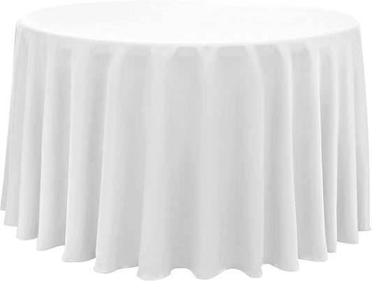 Obstal 210GSM Round Table Cloth, Water Resistance Microfiber Tablecloth, Decorative Fabric Circular Table Cover for Outdoor and Indoor Use (White, 108 Inch Diameter)