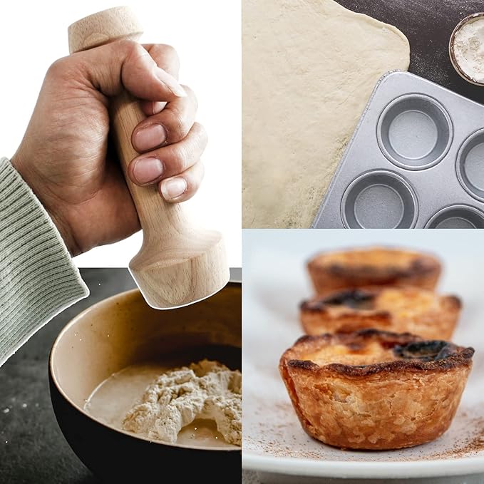 Anfu Tart Tamper Set, Wooden Molds Egg Tarts Tamper Pastry Tools for Mini Muffin Tins or Tart Pans, DIY Baking Shaping Kitchen Tool & Pastry Brush