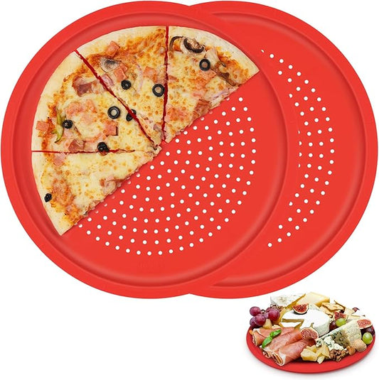LYNG Pizza Pans 16 Inch 2 Pack Silicone Round Pizza Pan With Holes,Nonstick Pizza Tray, Dishwasher Safe, Suitable For Home Kitchen Dark Baking Red