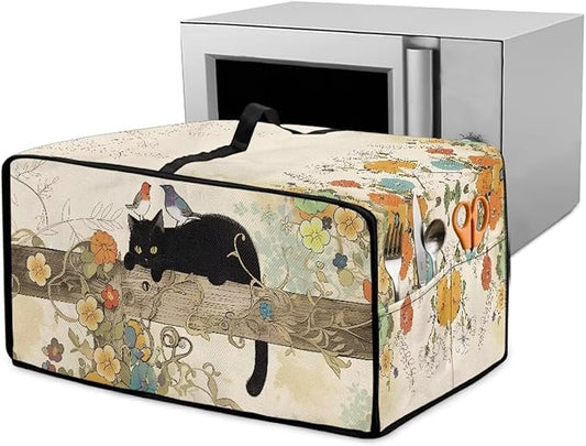 Doojoayie Black Cat Coffee Appliance Dust Cover 6 Slice Toaster Cover Small Appliance Dust Protector for Toaster Oven/Bread Making Machine/Air Fryer