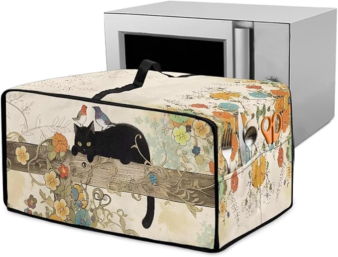 Doojoayie Black Cat Coffee Appliance Dust Cover 4 Slice Toaster Cover Small Appliance Dust Protector for Toaster Oven/Bread Making Machine/Air Fryer