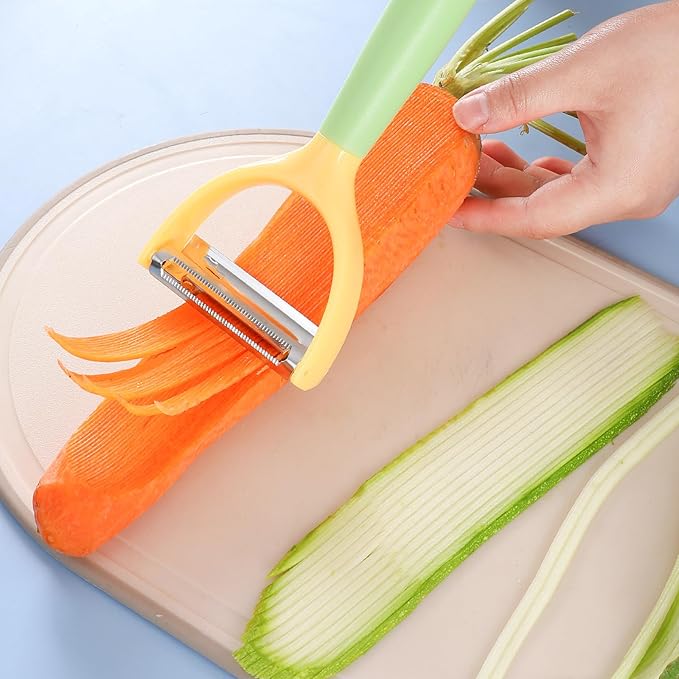 2-in-1 Vegetable Peeler & Julienne Slicer - Stainless Steel Potato Peelers & Fruit Peeler with Comfortable Grip Handle, Quick & Easy Kitchen Shredder Tool for Apple, Cucumber, Carrot & Veggies