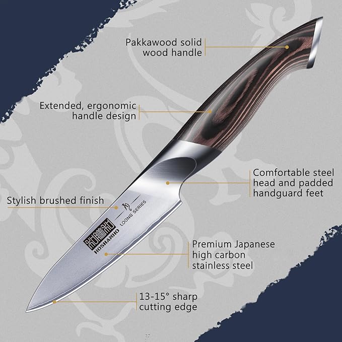 HOSHANHO 3.75 inch Paring Knife, Japanese High Carbon Stainless Steel Small Kitchen Knives, Ultra Sharp Fruit Knife with Ergonomic Pakkawood Handle