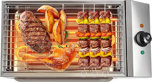 Smokeless Electric Indoor Grill, 1800W Countertop Electric BBQ Grill with Adjustable Temperature 122°F-302°F, Commercial Stainless Steel Barbecue Griddle for Restaurant, Camping, or Party Use