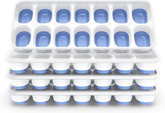 Ice Cube Tray with Lid, 4 Packs 56 Cubes Durable Stackable Ice Cube Trays for Freezer with Removable Lids, Easy-Release Plastic & Silicone Ice Tray for Cocktail, Coffee