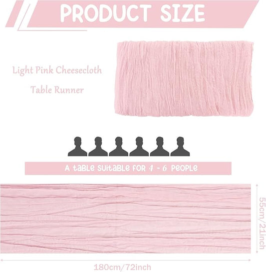 10 Pack Light Pink Cheesecloth Table Runner 6FT Boho Gauze Fabric Table Runner Vintage Rustic Sheer Runners for Wedding Party Bridal Baby Shower Long Table Decorations