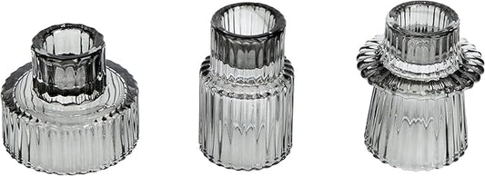 Vixdonos Taper Glass Candlestick Holders Tealight Candle Holders for Table Centerpieces, Wedding Decor and Dinner Party (3 Pcs, Gray)