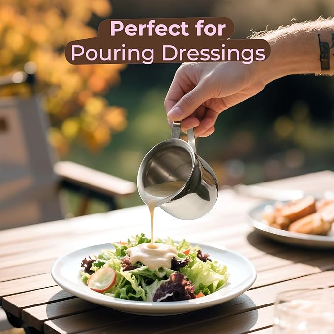 Fit Meal Prep [6 Pack] 8 oz Creamer Pitcher - Stainless Steel Bell Creamers, Mini Cup Container for Serving Milk, Coffee Cream, Salad Dressing, Maple Syrup, Espresso Machine for Restaurant, Cafes