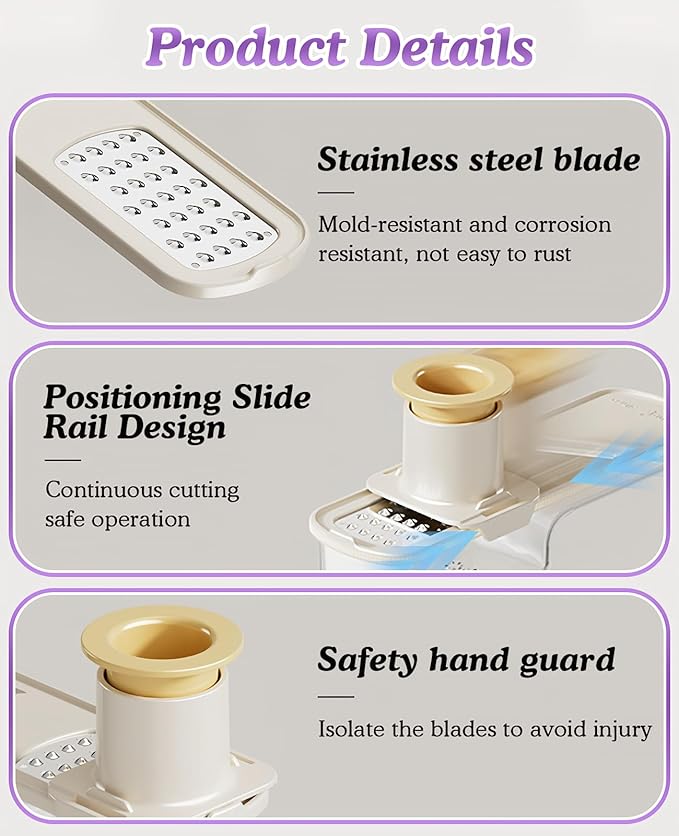 2PCS Mini Multifunctional Garlic Grinder, Garlic Slicer Super Thin with Container, Ginger Veggie Mandoline Mincer Cutter