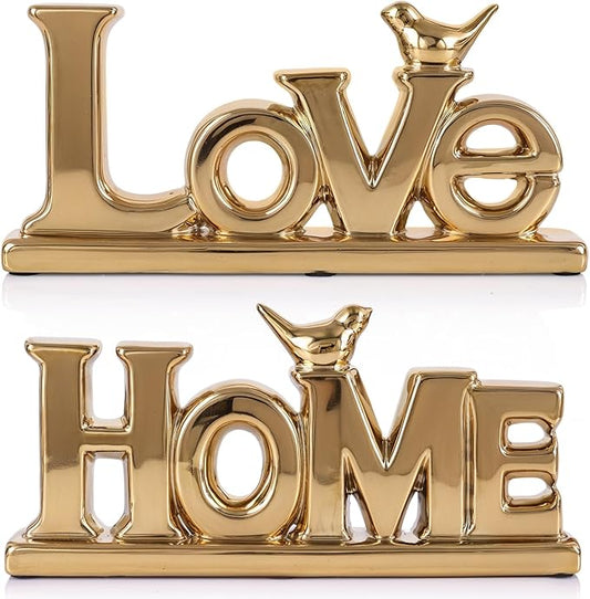 Love Sign Decor,Gold Room Decor Aesthetic, Knick Knack Shelf,Bird Decor, Boho Bookshelf,Abstract Statue,for Living Room,Bedroom, Contemporary Tv Stand Set of 2 (2, Gold)