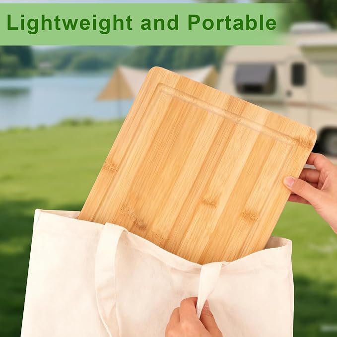 Tafopue Bamboo Cutting Board, Wood Chopping Board with Juice Groove and Handle, 12×9 Inch Lightweight Kitchen Cutting Board for Fruit, Vegetables, Bread, Cheese, Snacks, BBQ and Serving