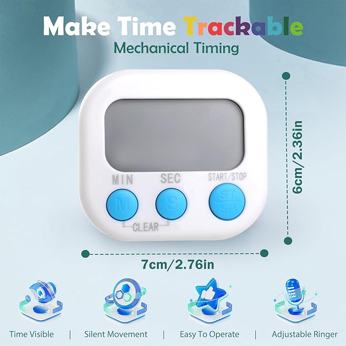 Kitchen Timers 4 Pack, Electronic Timers with Loud Alarm for Cooking, Magnetic Digital Timers Big LCD Display 4 White(No Battery Included)