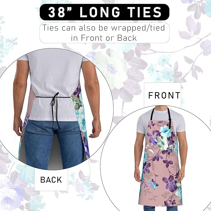 Vintage Train Apron Retro Steam Engine in Autumn Landscape Aprons Waterproof Oxford Polyester Adjustable Pockets Design for Cooking Decor, Gifts for Travel Enthusiasts Railway, 28x33 Inch