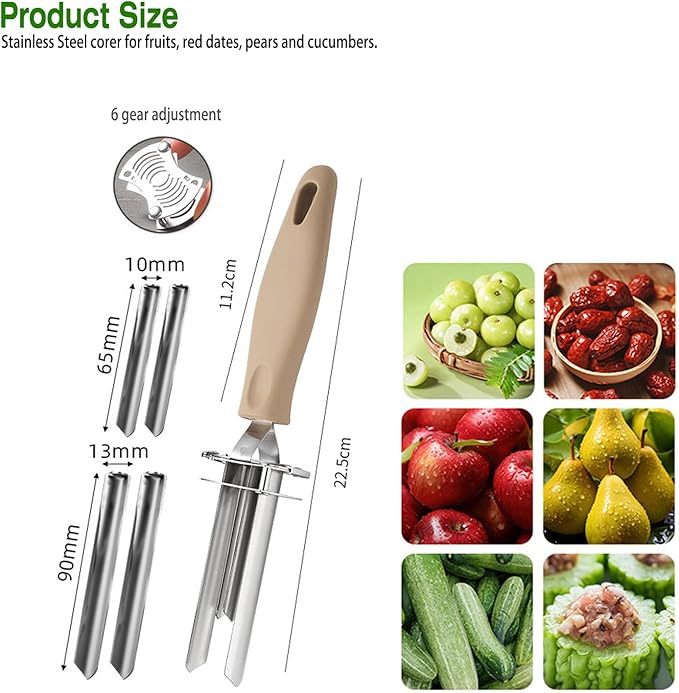 2025 Upgraded Adjustable Apple Corer – Stainless Steel 2-in-1 Fruit & Vegetable Corer, Seed Remover for Bell Pepper, Pear, Red Dates, Dishwasher Safe Kitchen Gadget