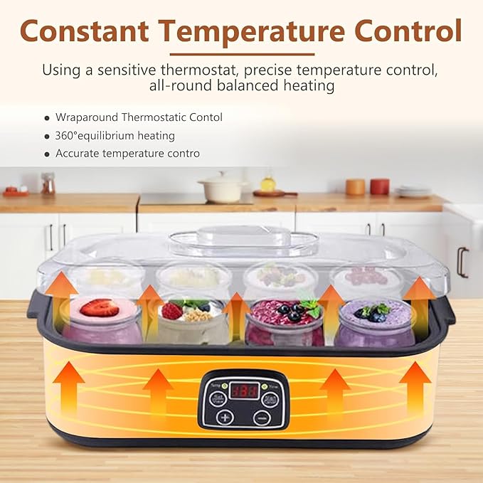 Automatic Yogurt Maker with 8 Jars 1400ml Digital Yogurt Maker Machine Adjustable Temperature 48H Time Control for Fresh Homemade Yogurt Dessert, LED Display Multi-Function Electric Yogurt Machine